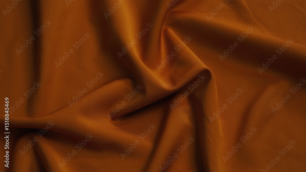 Poster close up shot of a golden brown fabric with soft folds and shadows creating a smooth texture effect