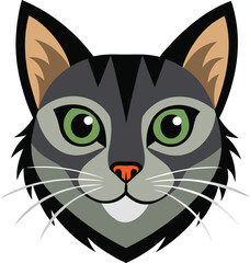 Fototapeta premium Vector illustration of a cute cat face with striking green eyes and whiskers