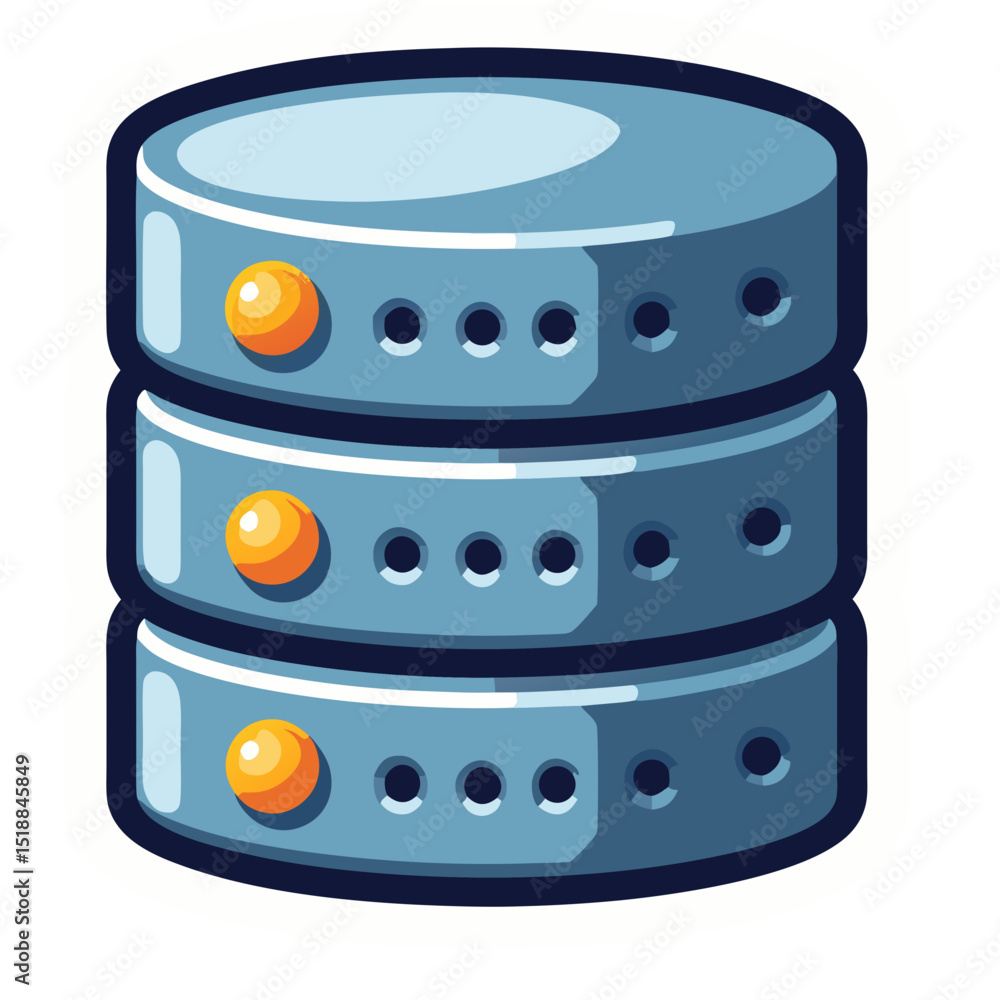 Poster illustration of a database server icon, representing data storage and information technology