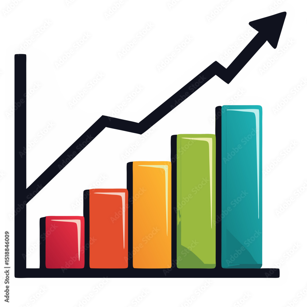 Poster visual representation of growth and success: a colorful graph with a rising arrow