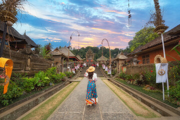 Penglipuran Village in Bali, Indonesia, an old village, an important tourist attraction of Bali, the traditional buildings are exquisite, the traditional lifestyle of the people.