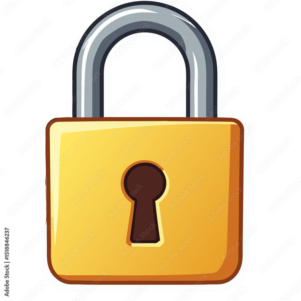 Poster simple and secure golden padlock icon for digital security and data protection, isolated