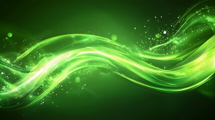 Obraz premium Abstract design with flowing green lines and shimmering particles.