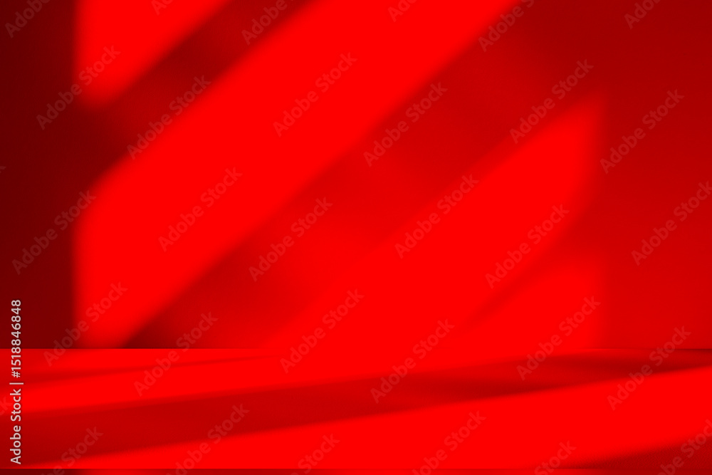 Aufkleber Wall interior background, studio and backdrops show products.with shadow from window color Red background for text insertion and presentation product	