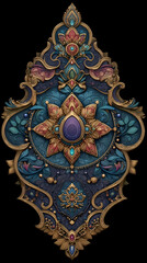 Fototapeta premium Exquisite Ornate Floral Design: Colorful Abstract Pattern Featuring Intricate Geometric Gemstones