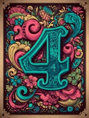 A colorful poster with a flowery design and the number 4 in the center