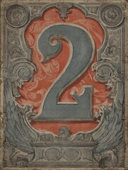 A blue and red stamp with the number 2 on it