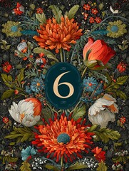 A colorful floral design with the number 6 in the center