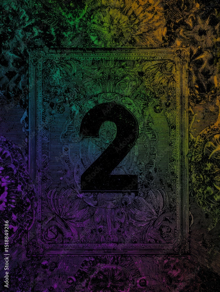 Poster a colorful abstract image with the number 2 in the center