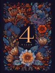 A colorful book cover with a flowery design and the number 4 in orange
