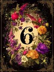 A colorful floral design with the number 6 in the center
