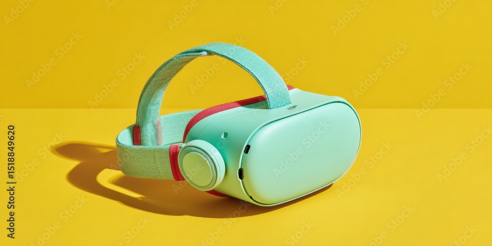 Poster premium virtual reality headset with adjustable straps on minimalist surface, next-gen gaming tech f