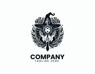 Obraz premium Mystical Witch Woman with Crystal Mirror Enchanting Magic Vector Logo Design