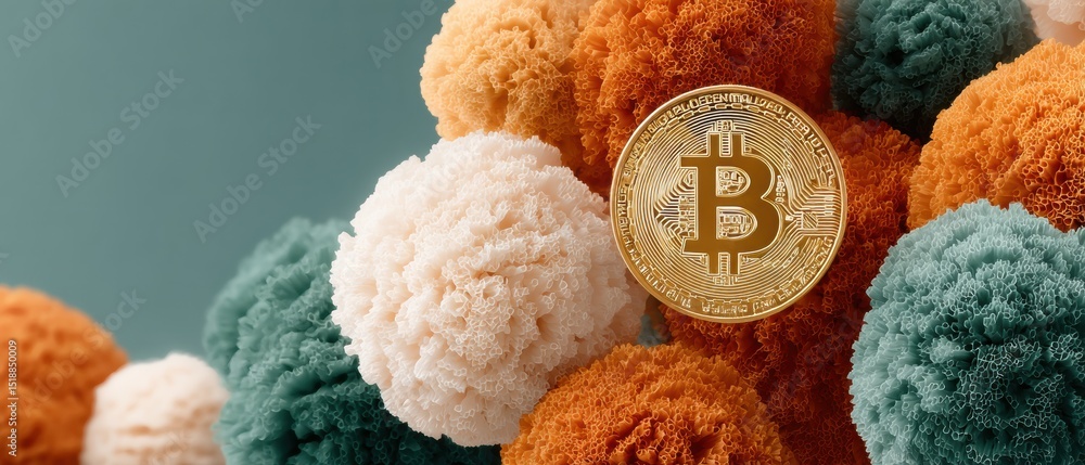Aufkleber Strategic Reserve Bitcoin Emblem with Detailed Texture and Vibrant Particle Effects Symbolizing Modern Cryptocurrency Wealth and Digital Finance Evolution