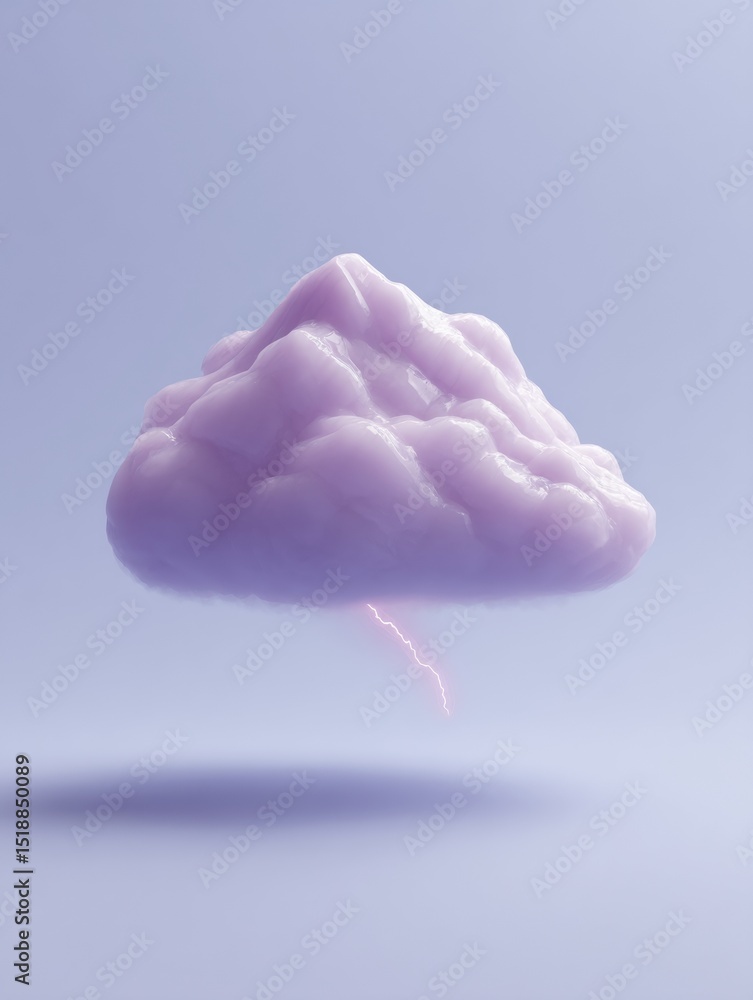 Poster Storm Alert Icon with Soft Plastic Cloud and Lightning Bolt in Modern Style, Perfect for Weather Apps and Digital Meteorological Warnings Design