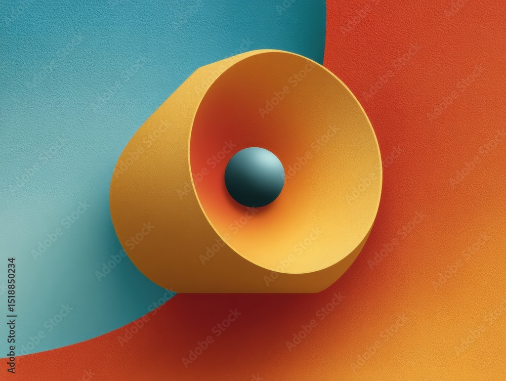Aufkleber Modern Spatial Audio Speaker with Vibrating Cone and Visible Sound Waves on Colorful Textured Background for Tech Marketing