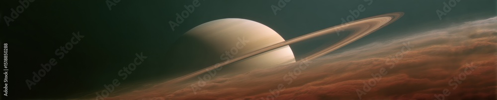 Poster High-Resolution Saturn with Pronounced Rings in Cosmic Space for Astronomy Education and Space Exploration Marketing Content