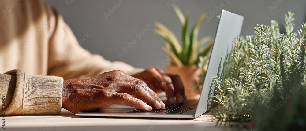 Aufkleber Remote Sensing Analyst Using Laptop for Geospatial Data Analysis with Mapping Tools in Modern Workspace - Tech Driven Environmental Monitoring