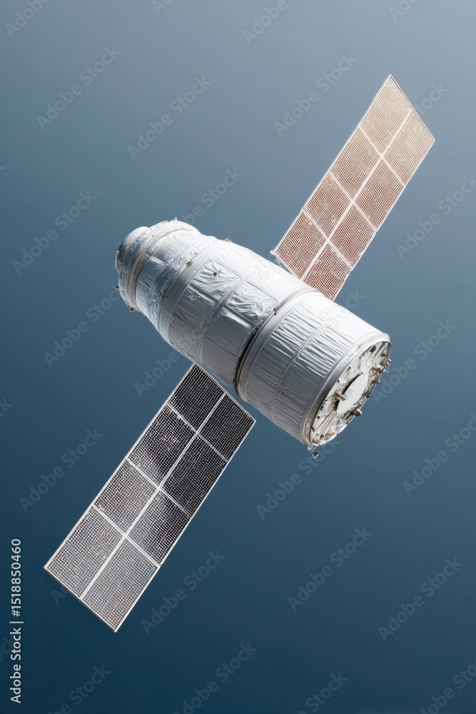 Poster High-Tech Remote Sensing Satellite with Extended Solar Panels Orbiting Earth for Advanced Telecommunications and Global Connectivity in Space Technology