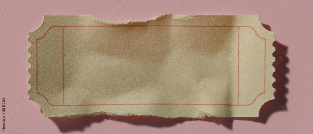 Poster Vintage Blank Raffle Ticket with Perforated Edges on Soft Pink Background for Event Marketing and Prize Draw Promotion with Nostalgic Design