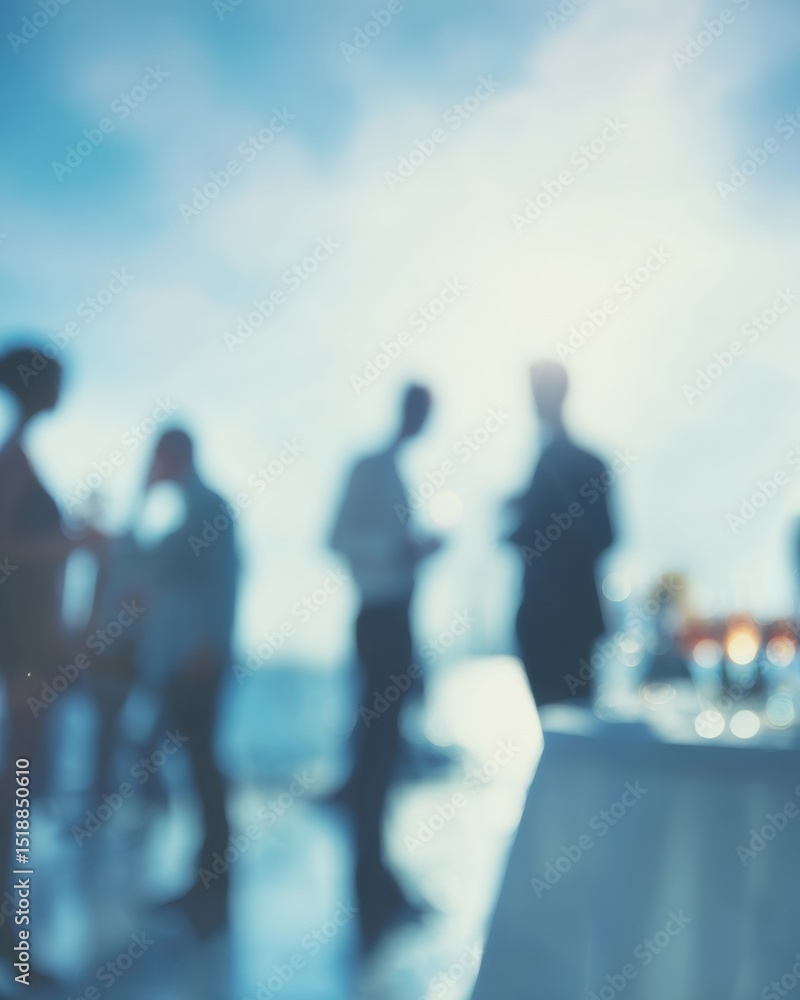 Poster blurred corporate networking event with ambient lighting and silhouetted professionals - modern busi