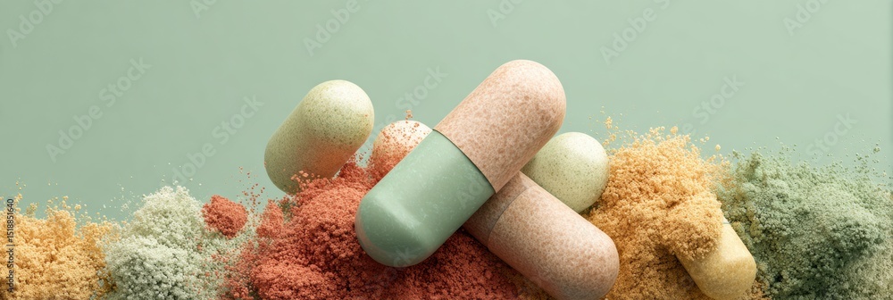 Aufkleber genomics pharmaceutical capsules with molecular models and ai drug development visualization in labo