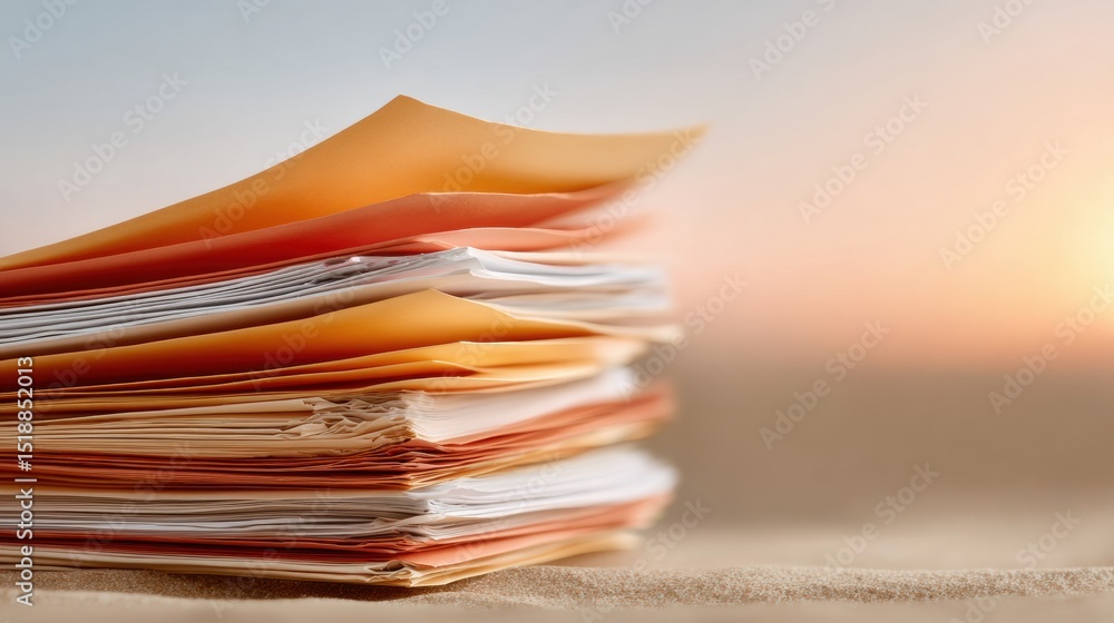 Poster Organized Stack of Export Invoices and Shipping Manifests on Desk Representing Global Trade Documentation and Systematic Business Management