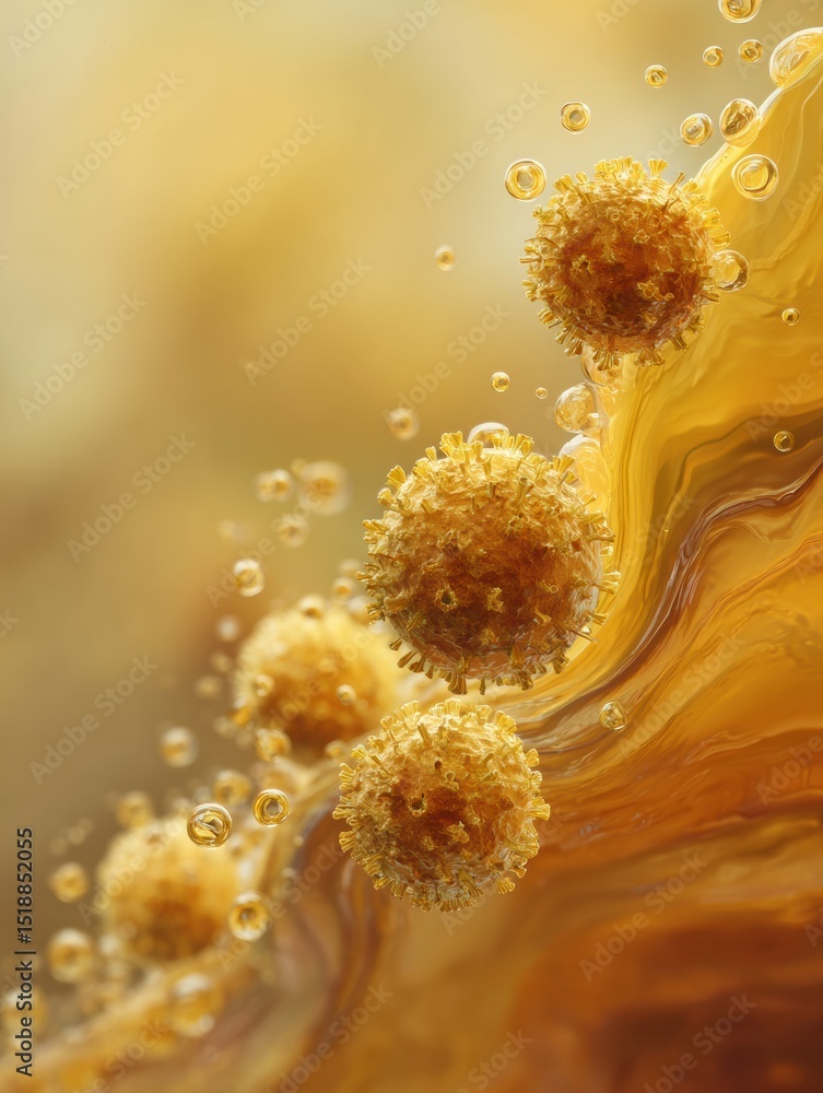 Poster close-up of covid variant coronavirus cells under microscope showing detailed viral structure for pa