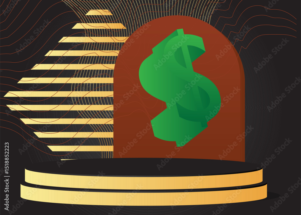 Poster mockup product display with dollar sign. vector cylinder pedestal podium. stage showcase for present