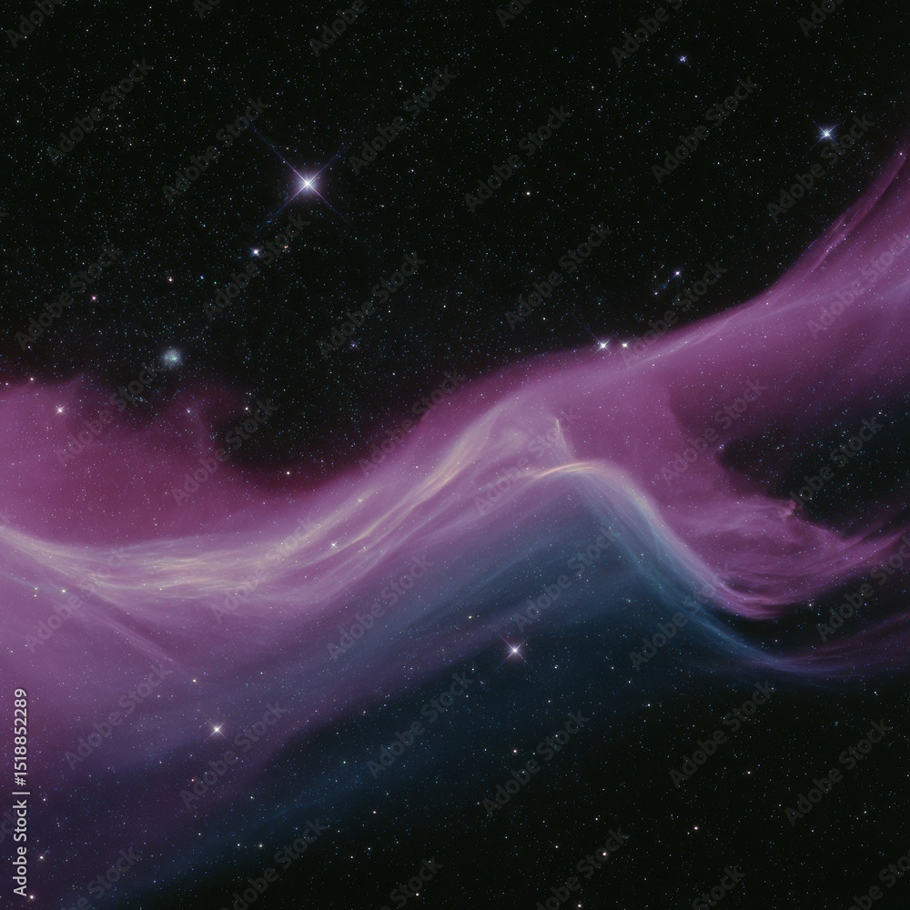 Poster Dynamic Cosmic Nebula Wave Pattern with Flowing Stellar Clusters in Deep Space for Scientific Visualization and Futuristic Astronomical Research