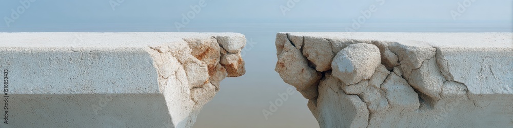 Poster cracked concrete pillars with exposed rusty reinforcement bars showing structural damage and deterio