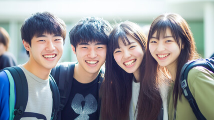 Young people in casual clothing lined up close together.
