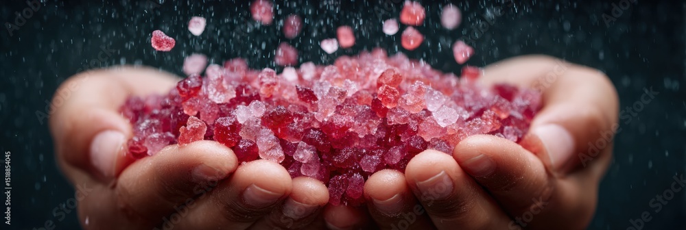 Aufkleber close-up of hands holding multisized ice pellets representing hail damage for weather monitoring and