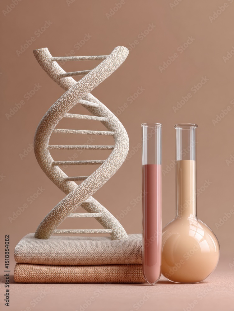 Aufkleber modern dna double helix model with test tubes and flask on neutral background for genetic research a