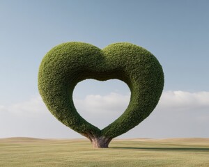 Heart-Shaped Topiary Tree in Open Meadow Symbolizing Love and Growth for Sustainable Romantic Marketing and Emotional Connection Campaigns