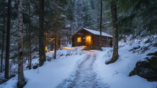 Winter Wonderland: Cozy Cabin in Snowy Forest