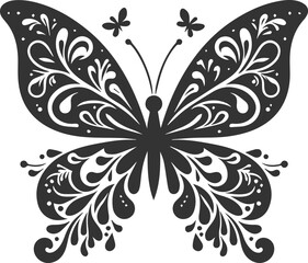 Floral leaf with a butterfly drawing vector silhouette