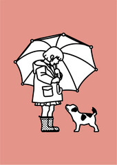 A girl with an umbrella and a dog