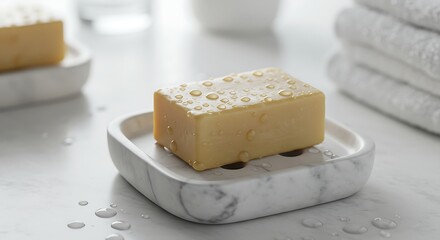 Natural Bar Soap on Marble Dish Minimalist Spa Aesthetic for Skincare Hygiene Routine Wellness Isolated Focus on Clean Beauty Products