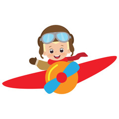 Cute little aviator boy vector cartoon illustration
