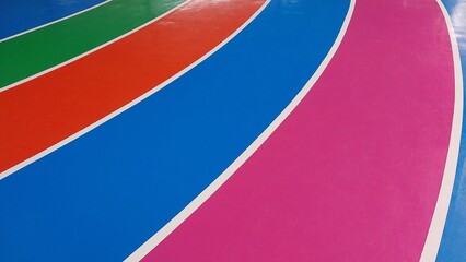 Colorful and contrasting children's running track with numbers 1-4, curved and straight, suitable...