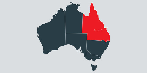 Vector Map of Australia Highligting Queensland in Red © Selviana