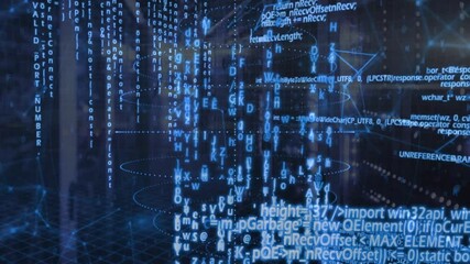 Data center opening stacking ellipses and code forming rotating data construct visualizing flow - Powered by Adobe