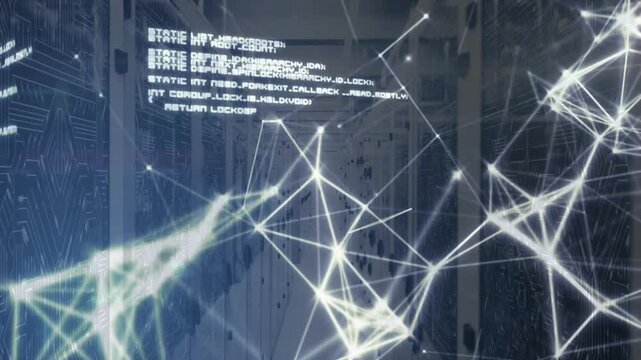 On startup materializing network overlay over server racks, code blocks shifting to show data flow