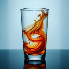 Dynamic Orange Yellow Liquid Vortex Swirl in Glass