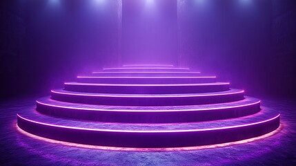 Purple Neon Steps, Stage, Fog, Spotlight, Event