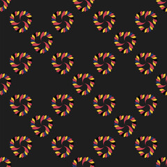 A seamless wallpaper with black-banded geometry is a multicolored, vector-style flower.