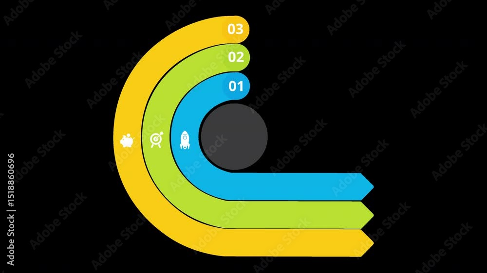 Poster animated steps infographic of business startup progress, progress timeline, 3d rendering on a transp