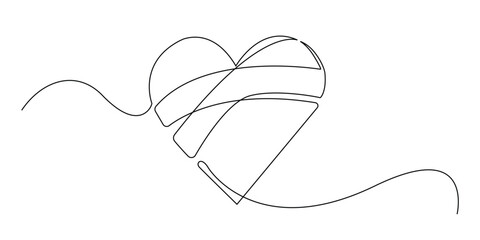continuous one line image of heartache.symbol sign for divorce.love and medical bandage one single line vector