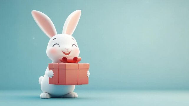 A cartoon bunny holding a gift box
